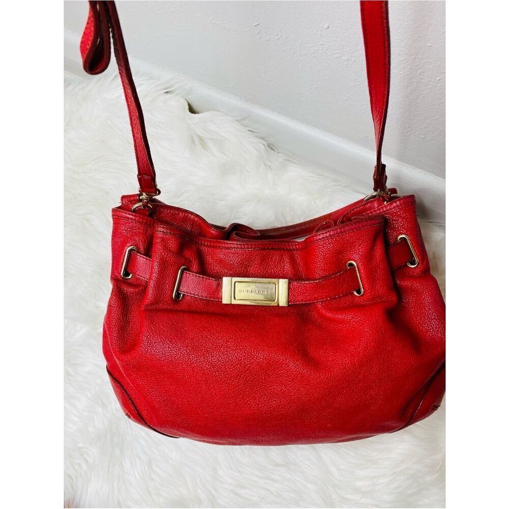 Burberry Willenmore Leather Hobo/ Crossbody Bag in Red Pebbled Calfskin Leather